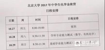 2017北京大学化学金秋营测试科目以及具体日程安排,附重要考试提醒