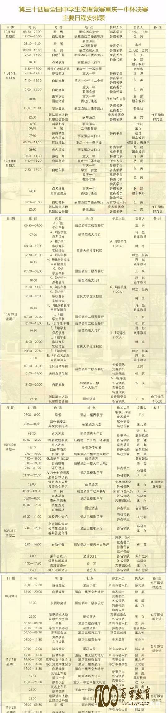 第34届全国中学生物理竞赛决赛26号报到,附决赛日程安排