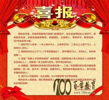常德市第一中学2016年高考喜报(高考成绩),一本上线414人