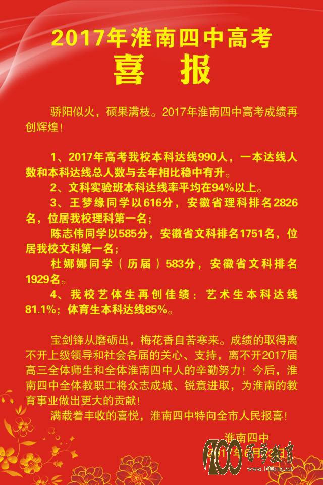 淮南四中2017高考喜报【高考成绩】
