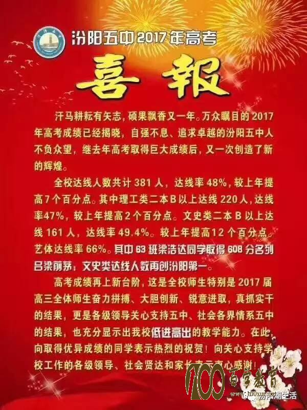 汾阳五中2017年高考喜报