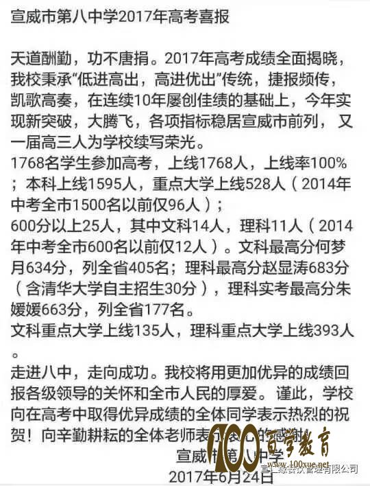 宣威八中2017高考喜报【高考成绩】