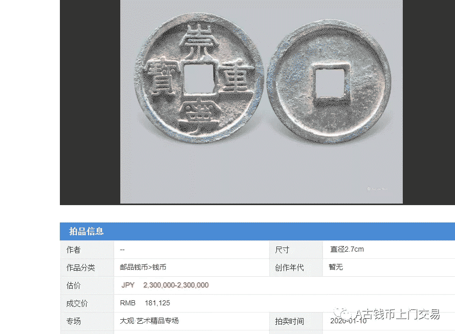 崇宁重宝最新成交价格是多少?